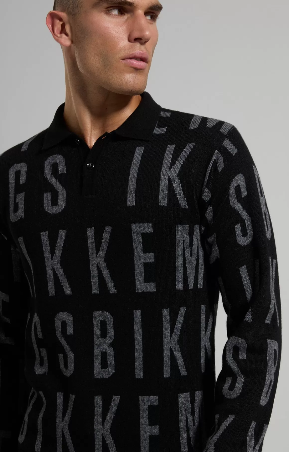 Knitwear^Bikkembergs Men's Jacquard Polo With All-over Logo black