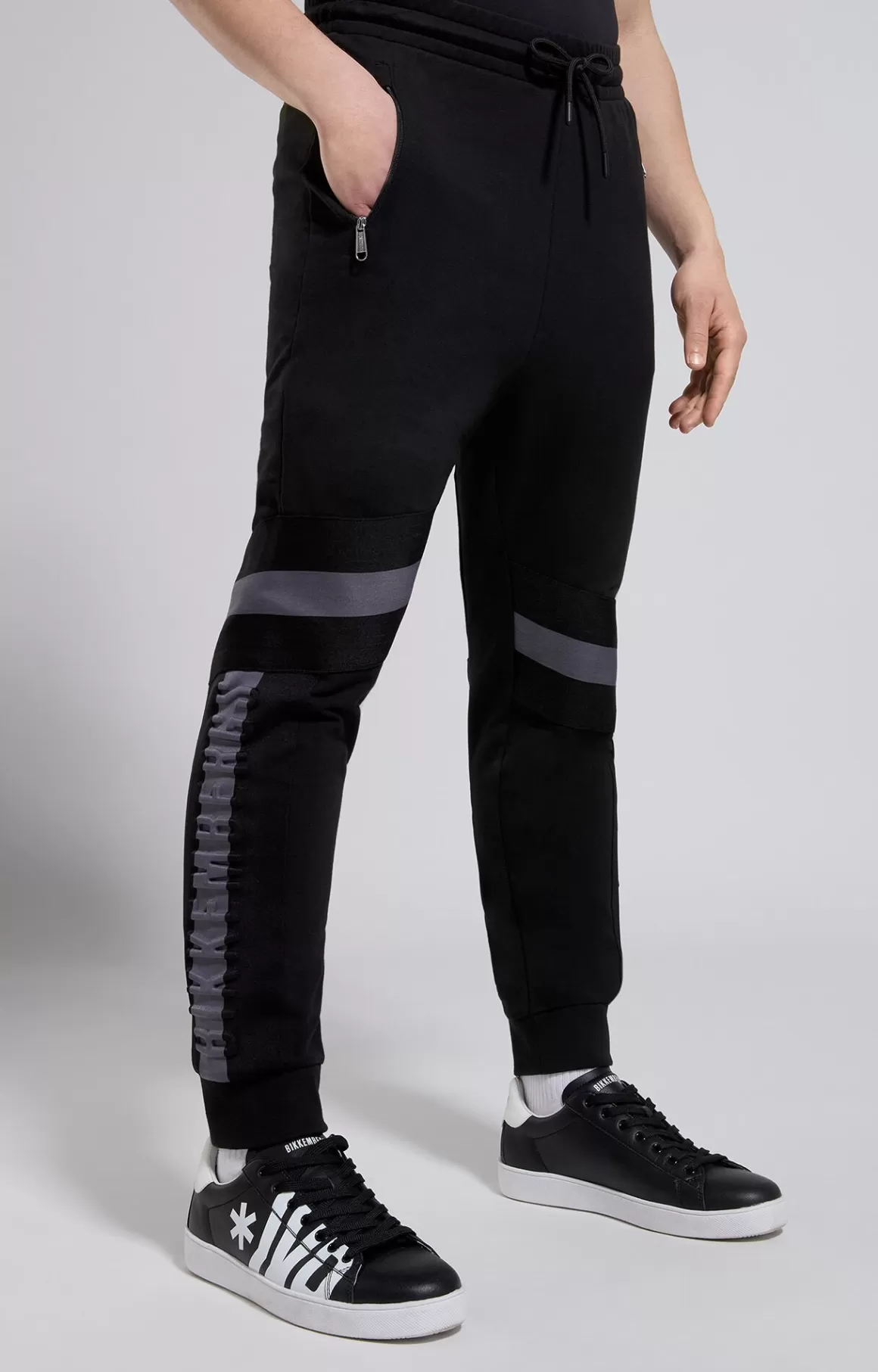 Pants^Bikkembergs Men's Joggers With Raised Logo meteorite black