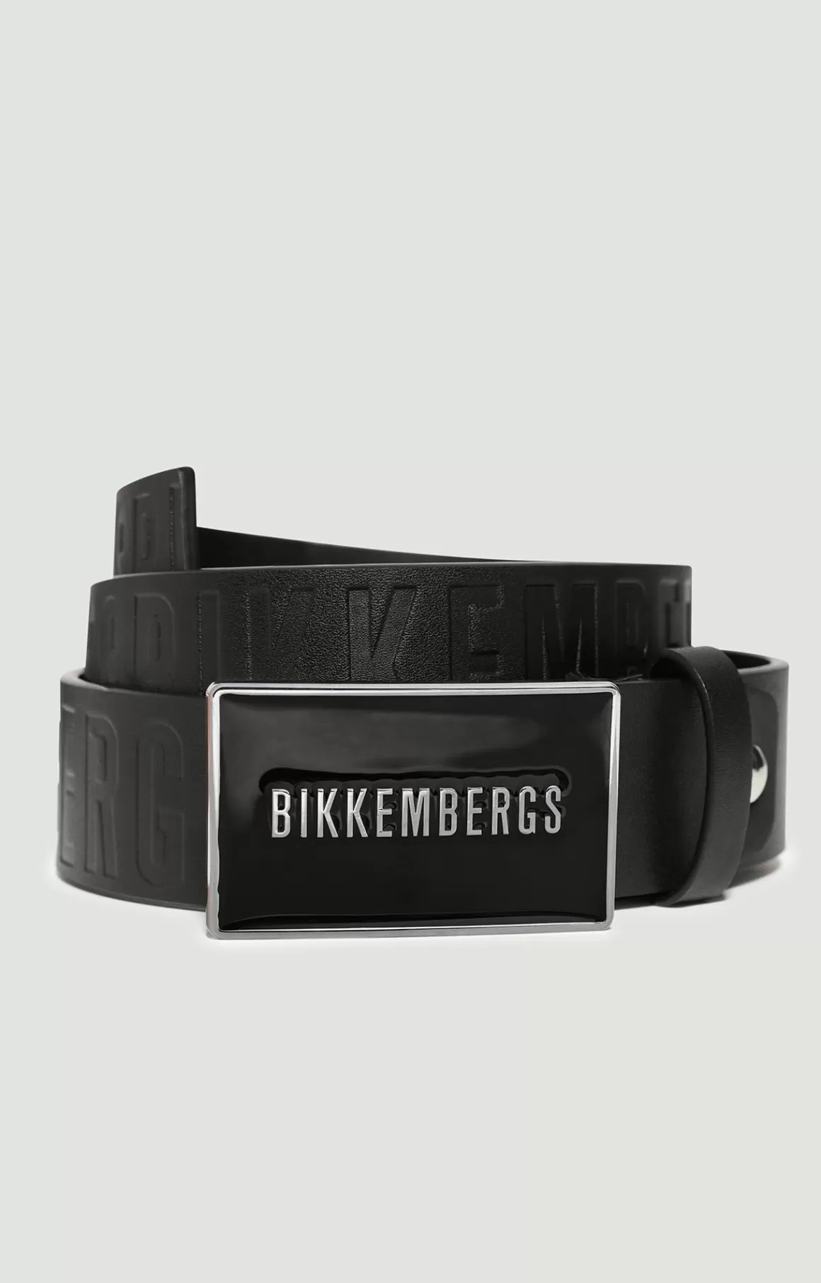 Belts^Bikkembergs Men's Leather Belt With Plaque black