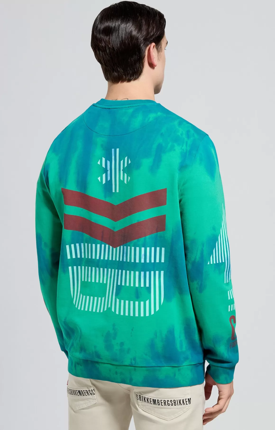 Sweaters^Bikkembergs Men's Overdyed Sweatshirt electric blue lemonade/blarney