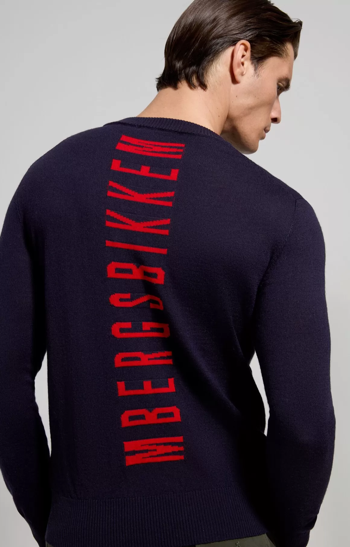 Sweaters^Bikkembergs Men's Pullover With Jacquard Logo blue graphite