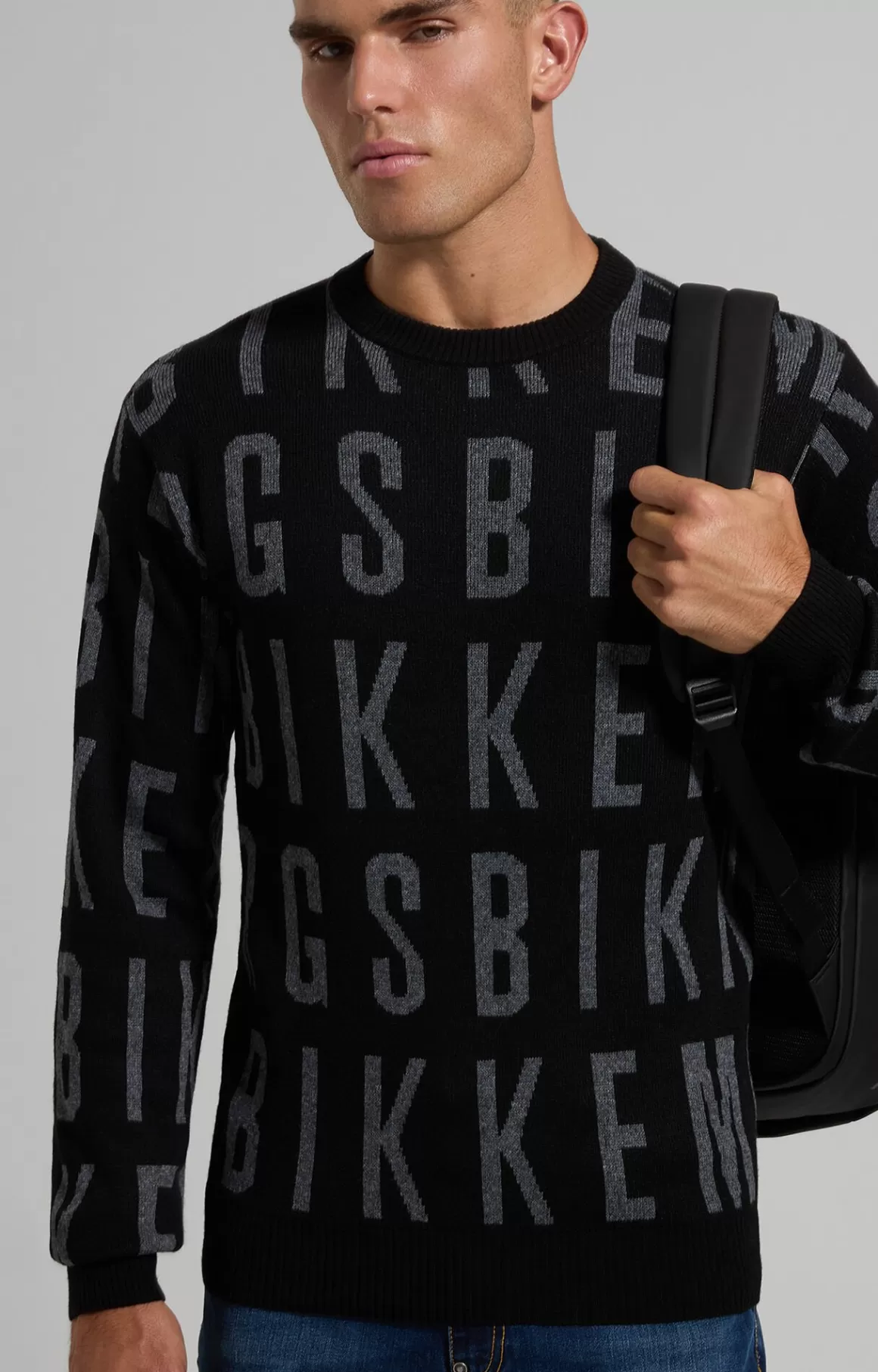 Knitwear^Bikkembergs Men's Round Neck Jacquard Pullover black