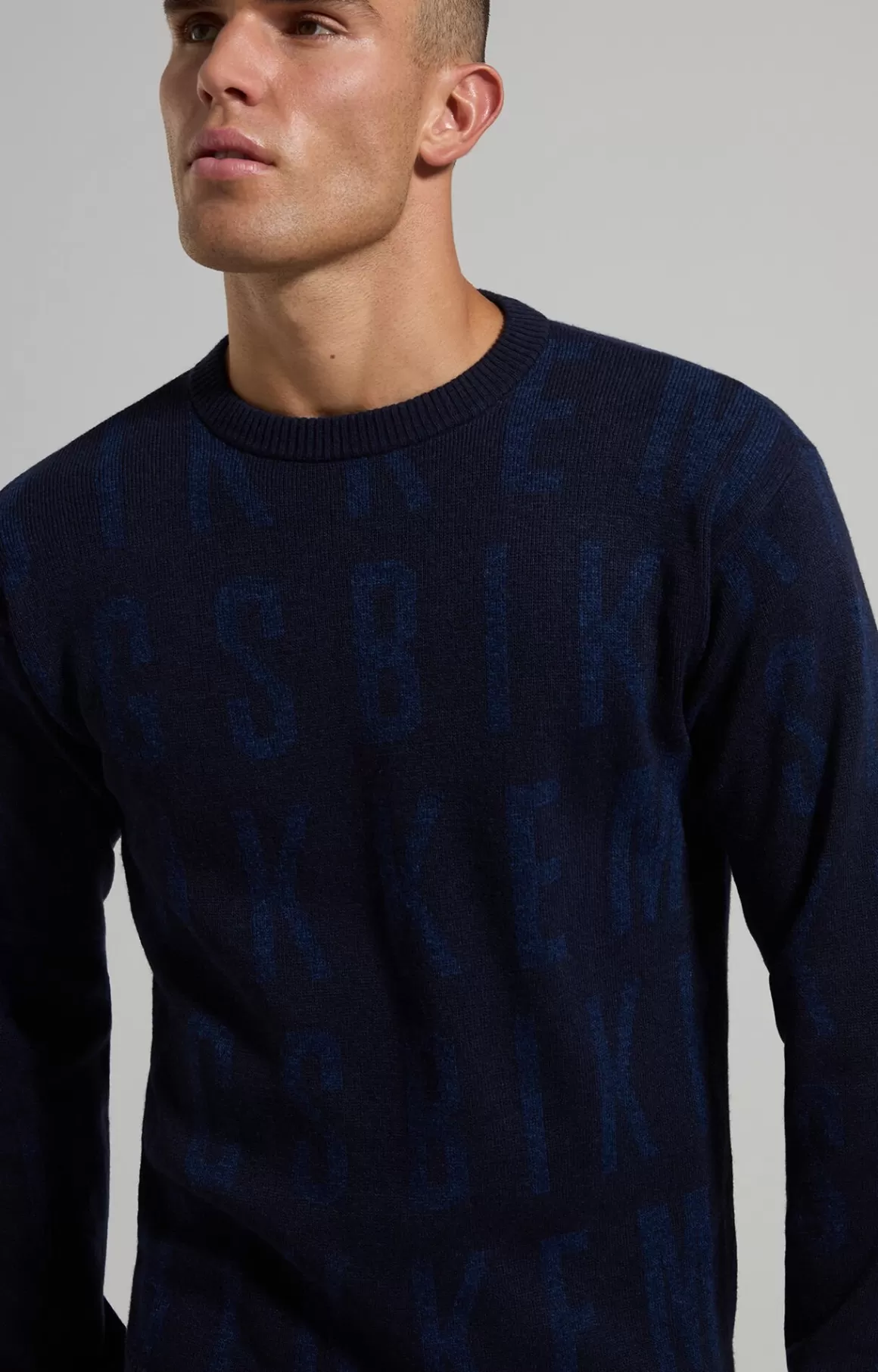 Knitwear^Bikkembergs Men's Round Neck Jacquard Pullover blue graphite