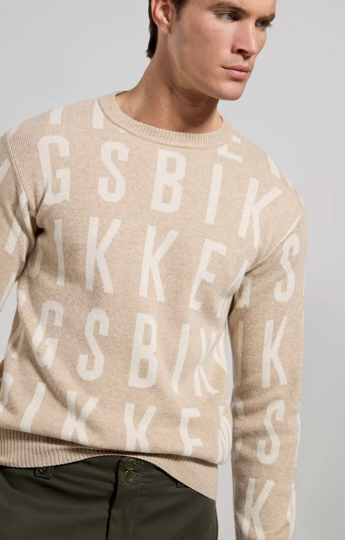 Knitwear^Bikkembergs Men's Round Neck Jacquard Pullover turtledove