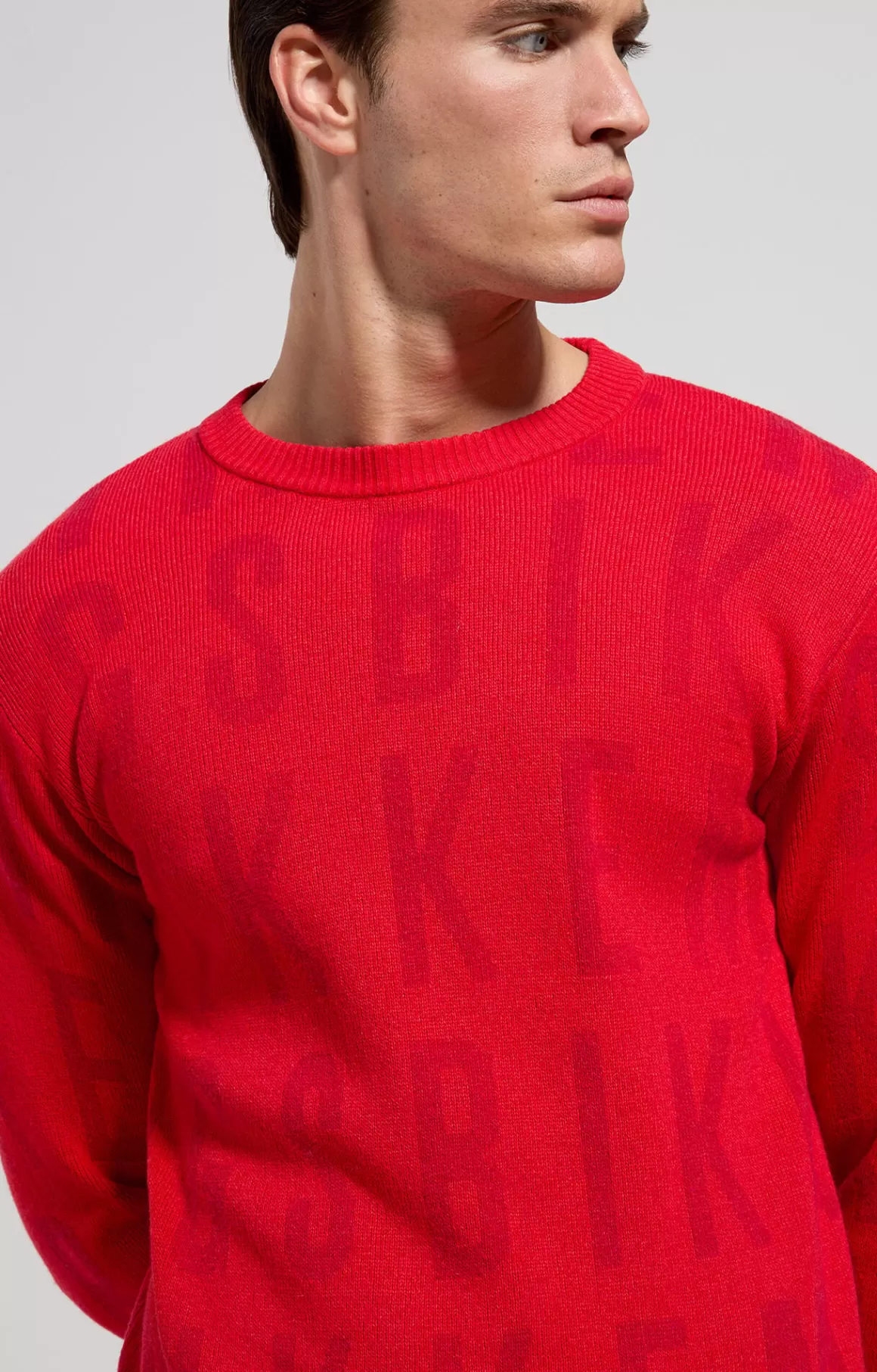 Knitwear^Bikkembergs Men's Round Neck Jacquard Pullover goji berry