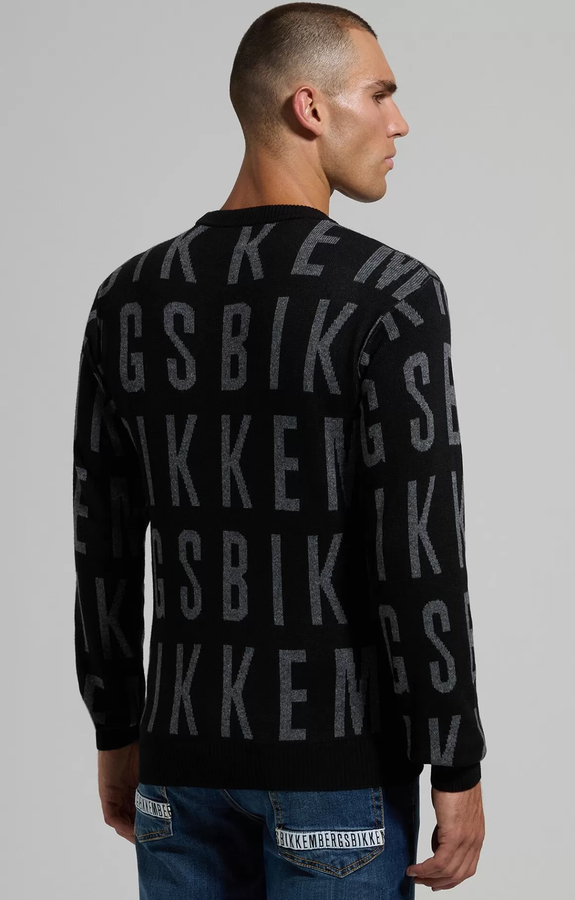 Knitwear^Bikkembergs Men's Round Neck Jacquard Pullover black