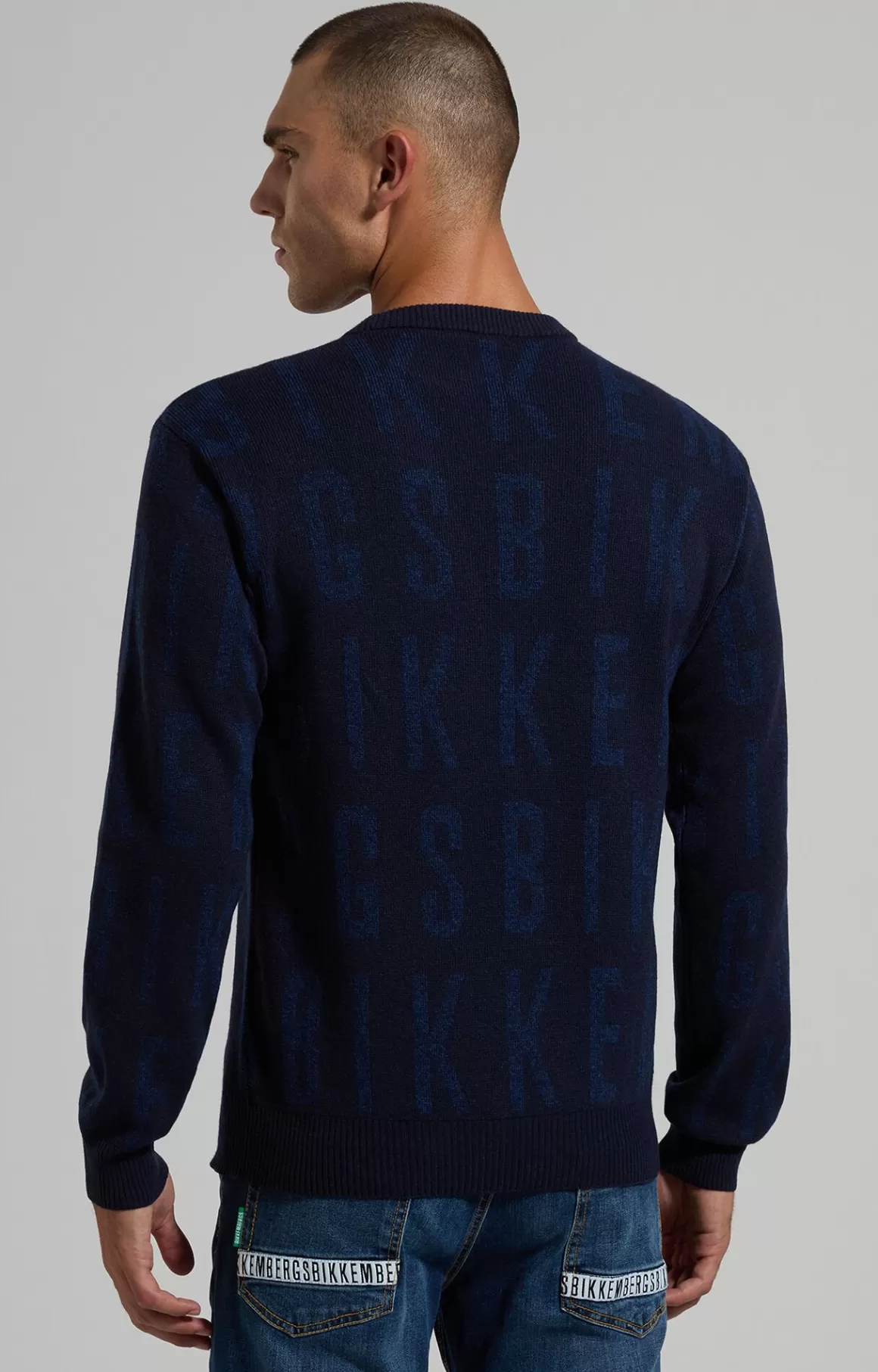 Knitwear^Bikkembergs Men's Round Neck Jacquard Pullover blue graphite