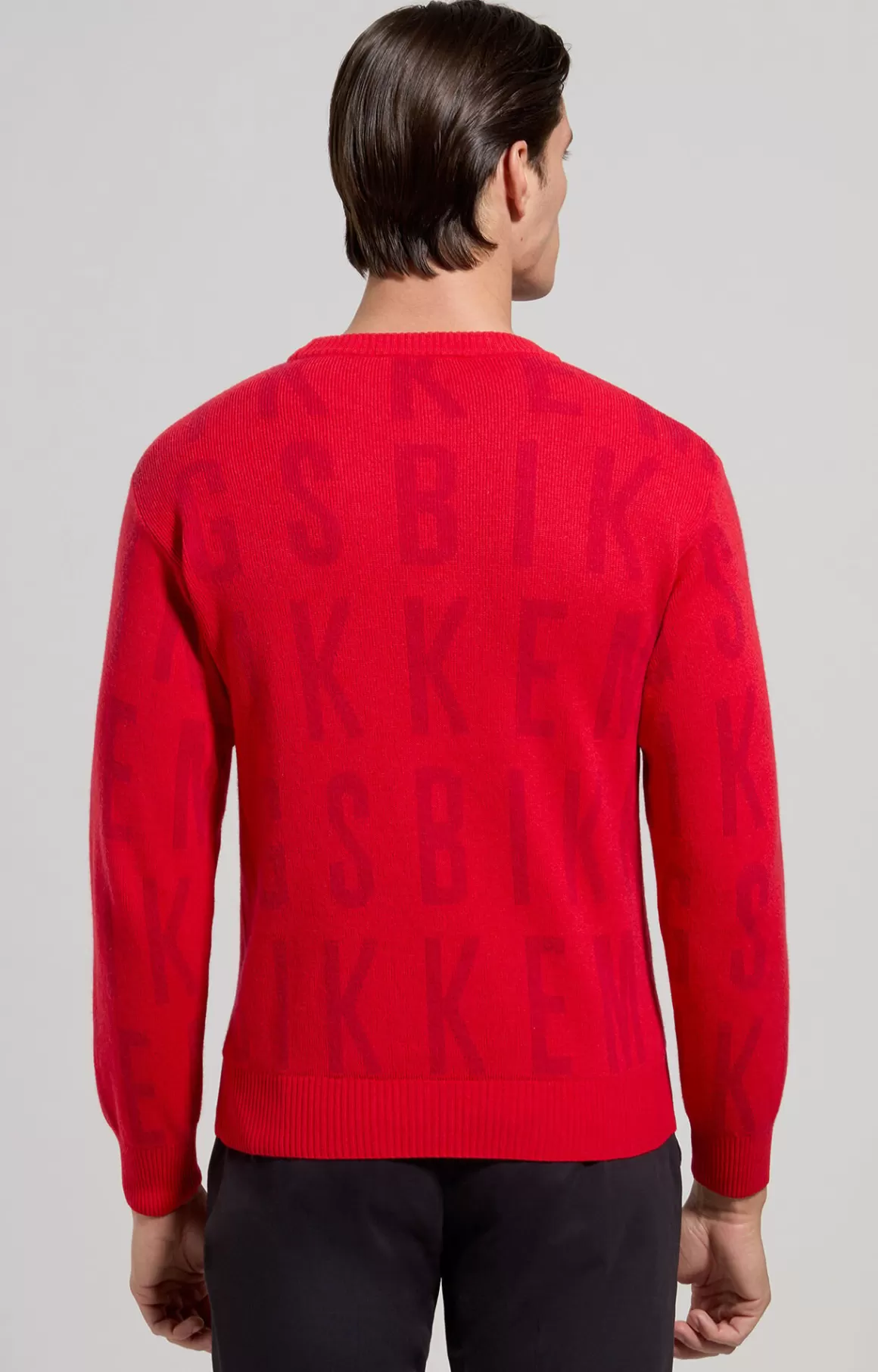 Knitwear^Bikkembergs Men's Round Neck Jacquard Pullover goji berry