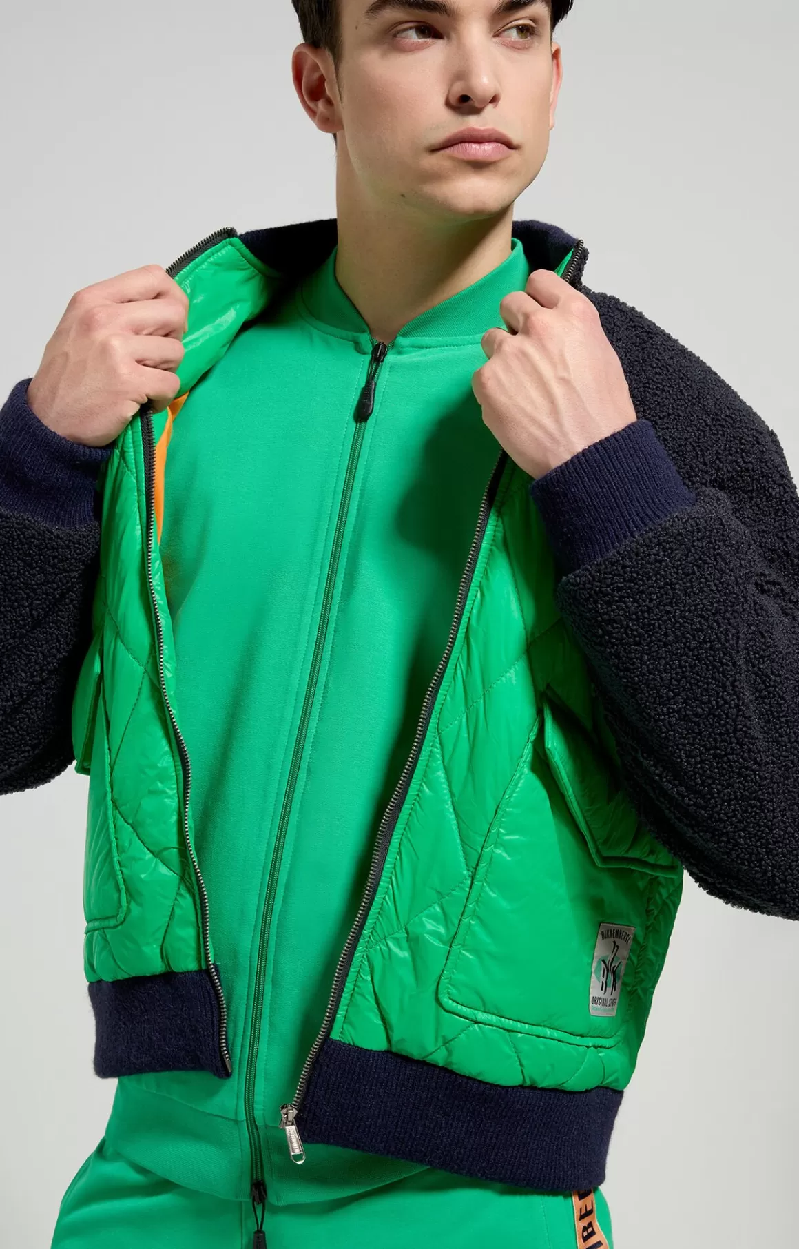 Blazers & Jackets^Bikkembergs Men's Sherpa Bomber blue graphite/bright green