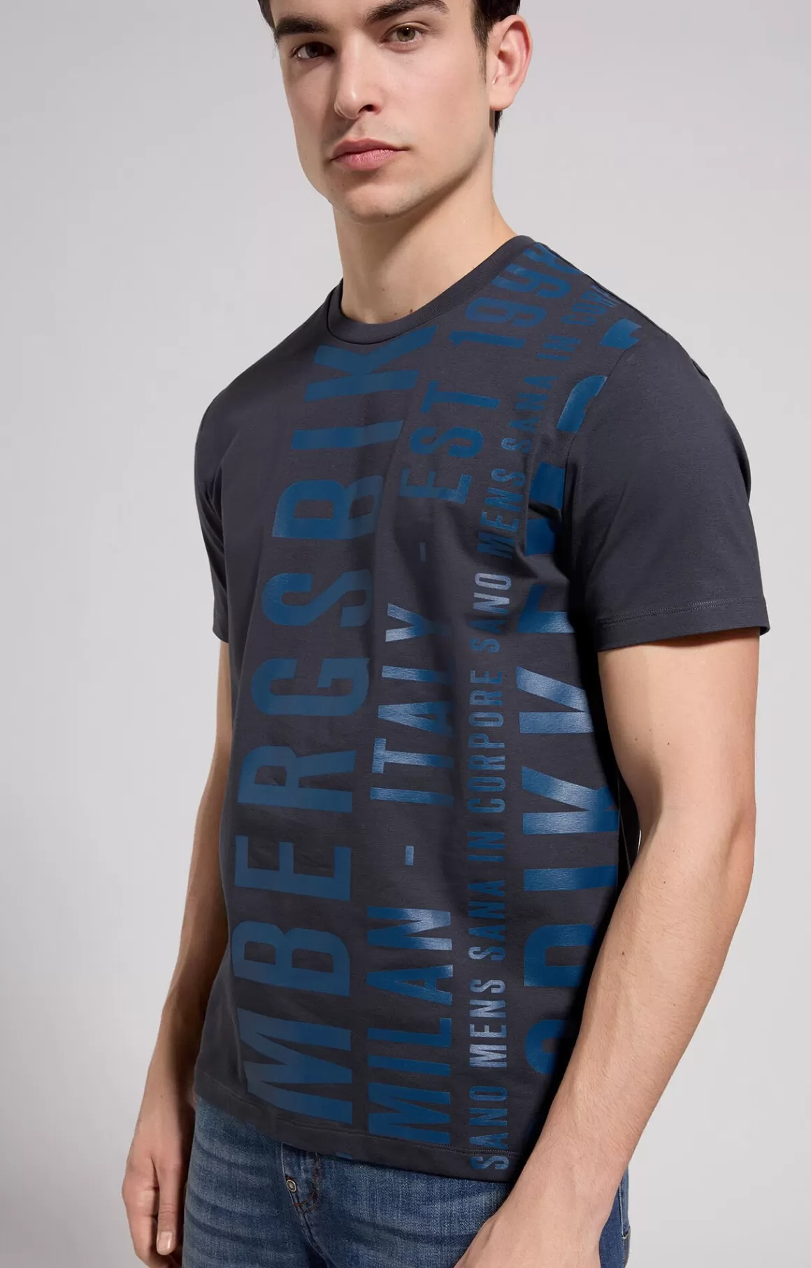 T-Shirts^Bikkembergs Men's Slim Fit Maxi Print T-shirt blue graphite