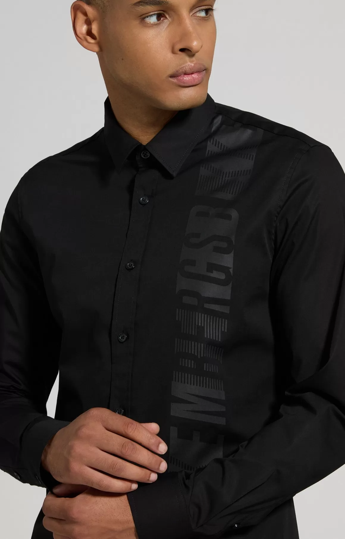 Shirts^Bikkembergs Men's Slim Fit Print Shirt meteorite black