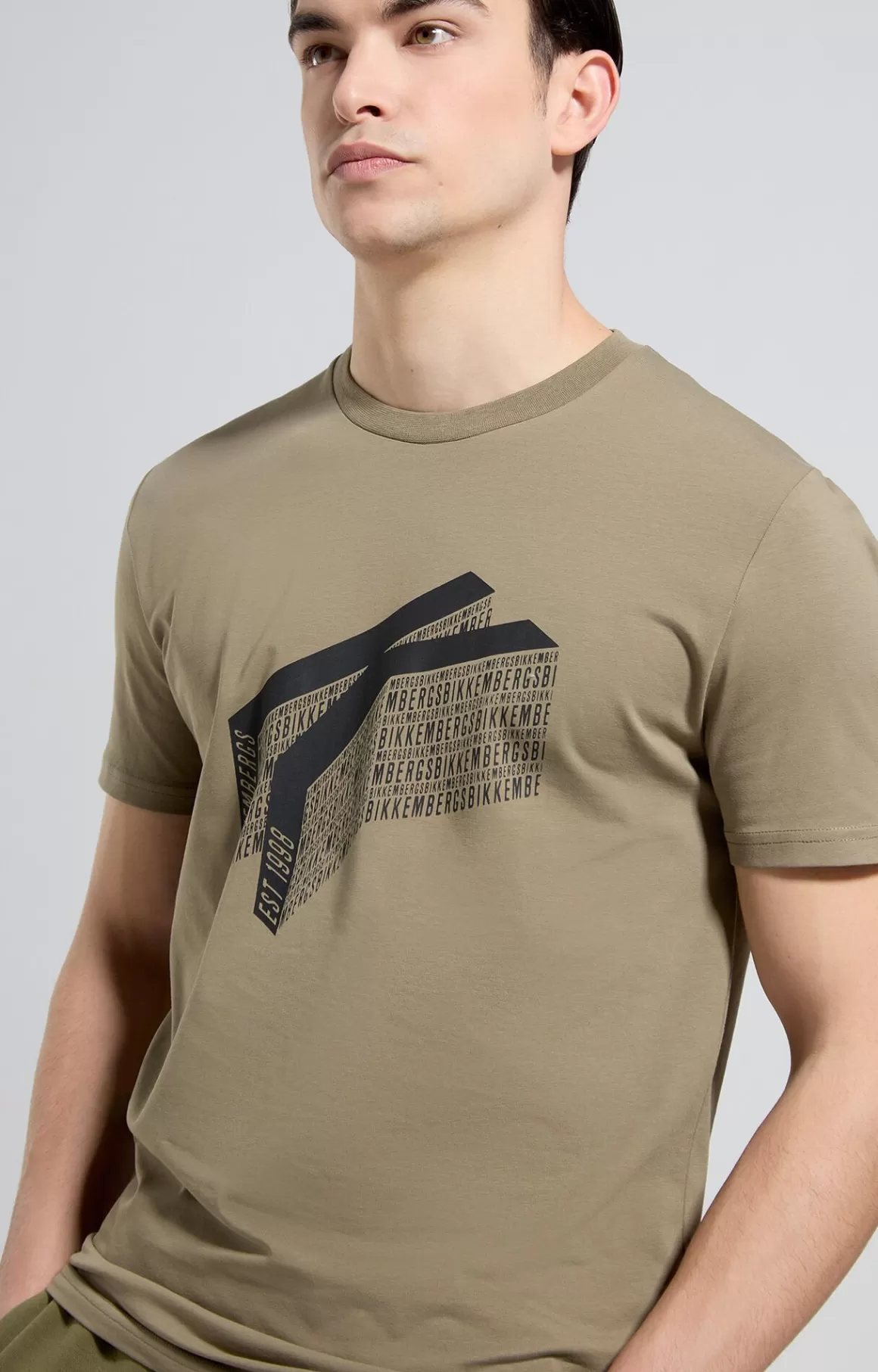 T-Shirts^Bikkembergs Men's Slim Fit Print T-shirt dusky green