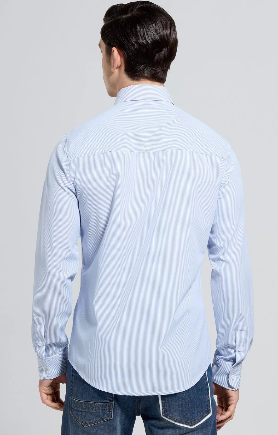 Shirts^Bikkembergs Men's Slim Fit Striped Shirt white/celestial