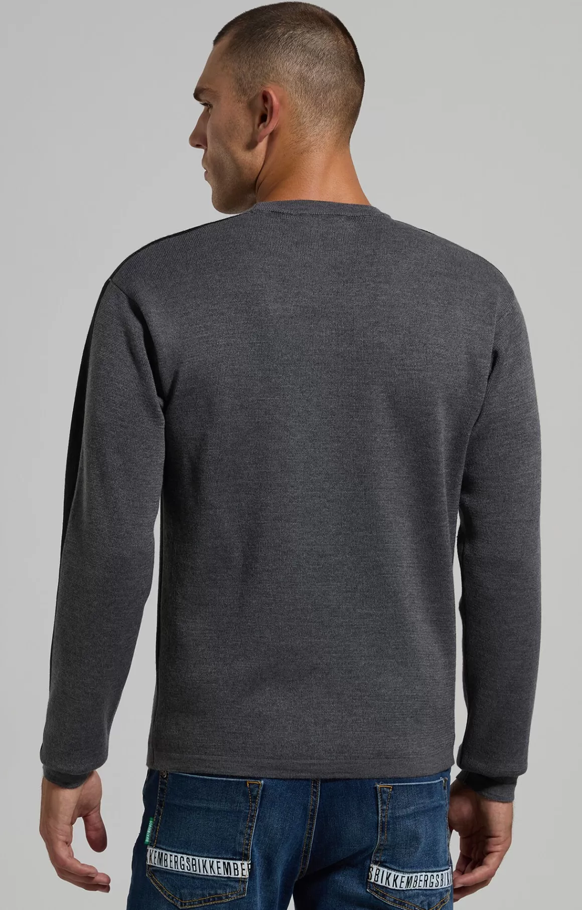 Knitwear^Bikkembergs Men's Slim Fit Wool Pullover black/grey mel.mid.