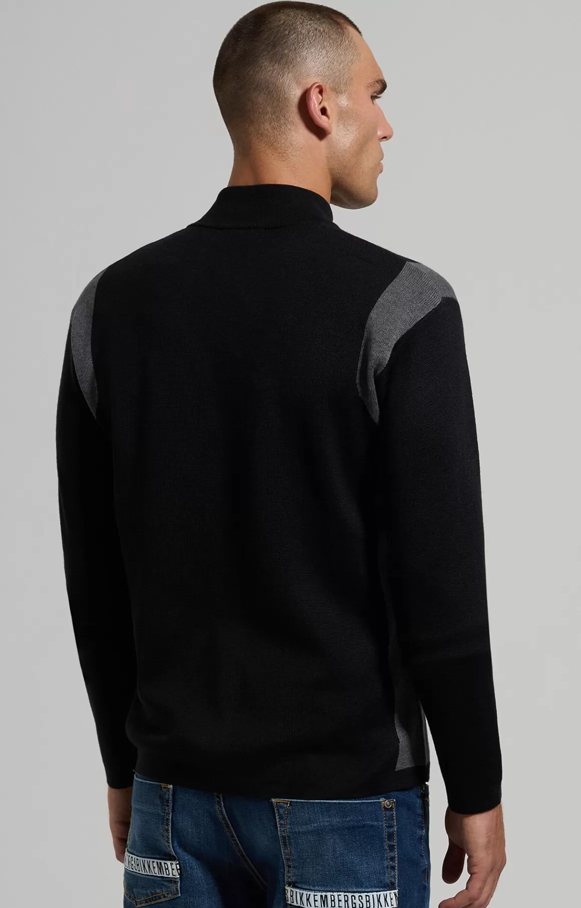 Knitwear^Bikkembergs Men's Slim Fit Wool Pullover black/grey mel.mid.