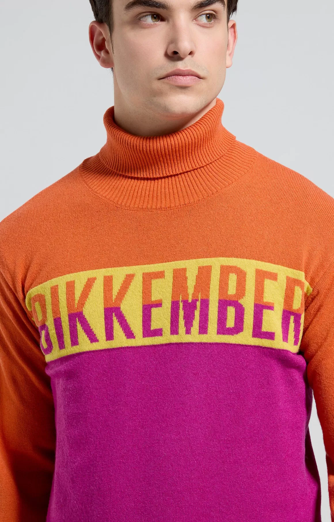 Knitwear^Bikkembergs Men's Turtleneck Colour-block Pullover festival fuchsia