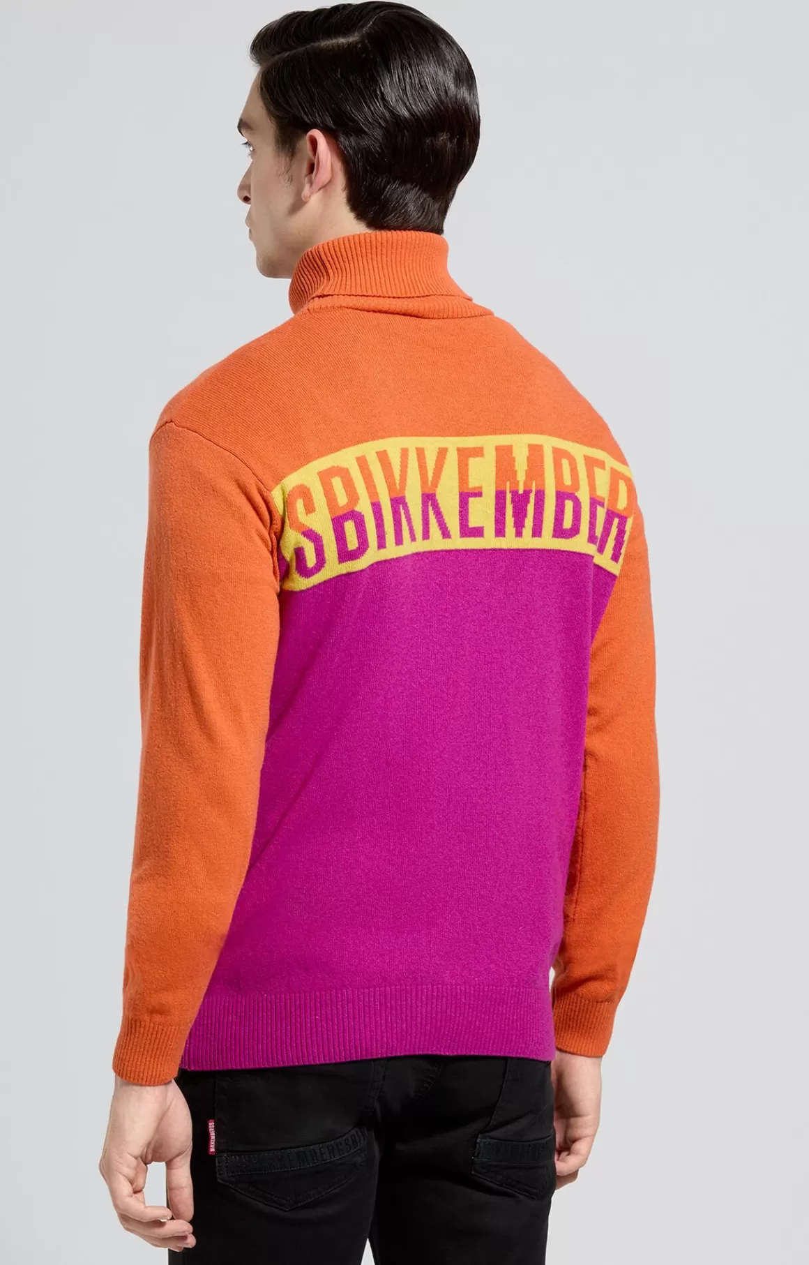 Knitwear^Bikkembergs Men's Turtleneck Colour-block Pullover festival fuchsia