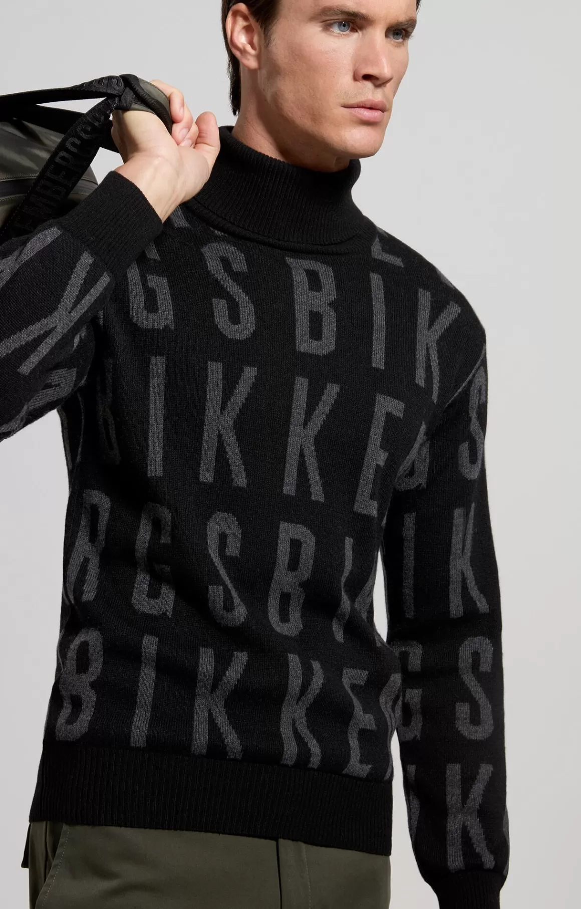 Knitwear^Bikkembergs Men's Turtleneck Jacquard Pullover black