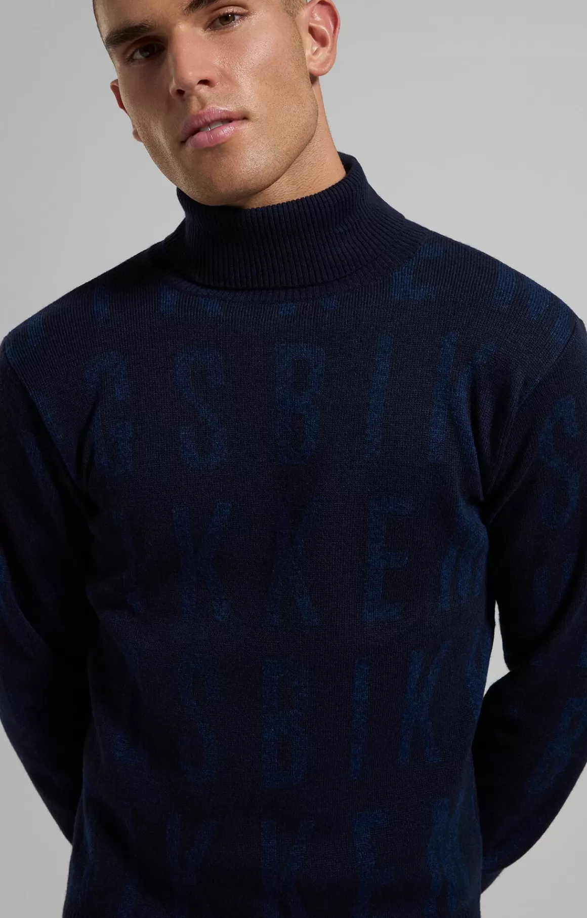 Knitwear^Bikkembergs Men's Turtleneck Jacquard Pullover blue graphite