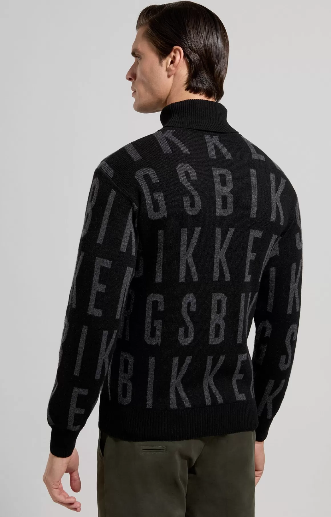 Knitwear^Bikkembergs Men's Turtleneck Jacquard Pullover black