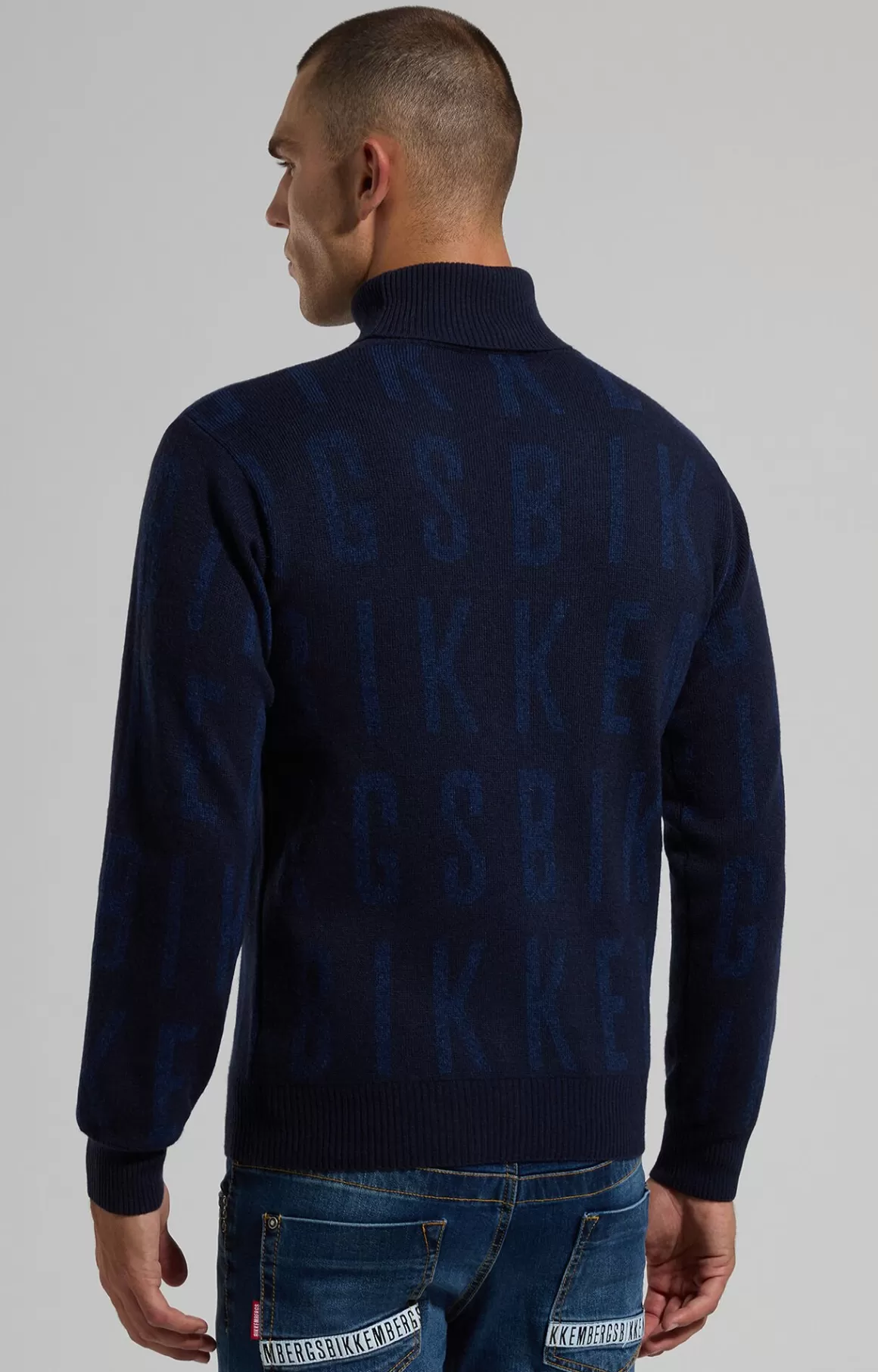 Knitwear^Bikkembergs Men's Turtleneck Jacquard Pullover blue graphite