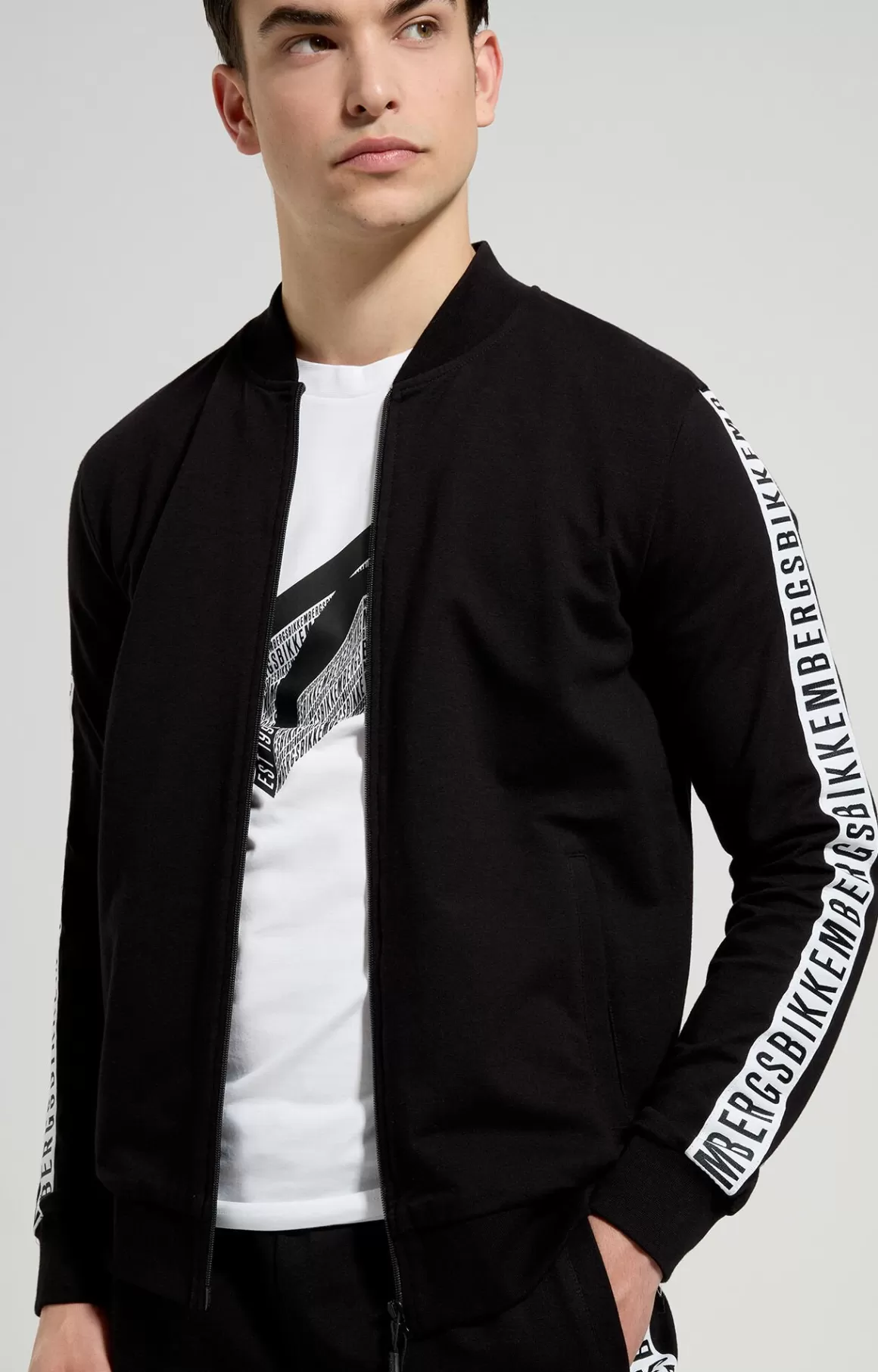 Sweaters | Tracksuits^Bikkembergs Men's Zip Sweatshirt With Tape black